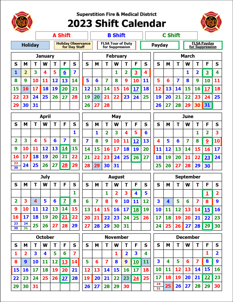 Shift Calendars Superstition Fire & Medical District